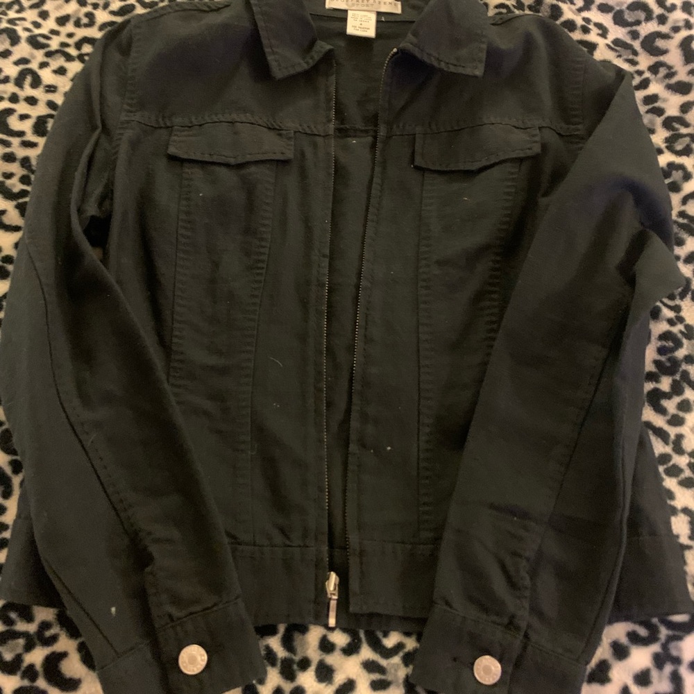Linen zip up jacket with button cuffs